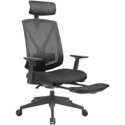 Songmics Bürostuhl OBN61BKV1, Mit Fußstütze, Schwarz, Stoff / Netz, Mit Kopfstütze, Bis 150 Kg