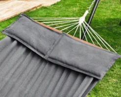 SONGMICS Hängematte, 210 X 150 Cm, Mit 2 Kissen, Bis Zu 300 Kg Belastbar, Mit 2 Holzstangen, Outdoor, Grau GDC022G01 -Songmics Verkaufsgeschäft be635cd3efb8828ad1198fb1991789af