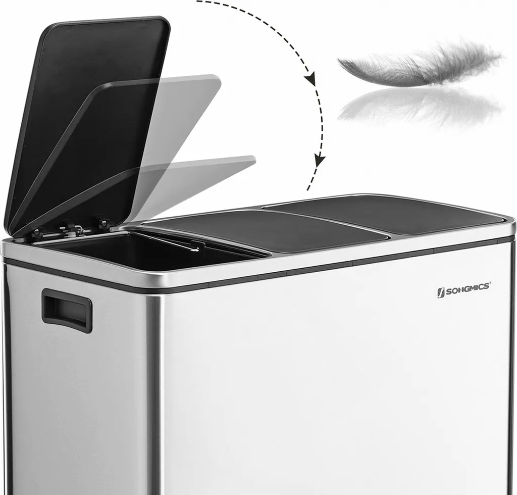 SONGMICS Mülleimer 54L Treteimer 3 X18L Edelstahl Abfalleimer Mit Fußpedal Handgriffen Und 3 Inneneimern Aus Kunststoff LTB54NL 5 SONGMICS Mülleimer 54L Treteimer 3 X18L Edelstahl Abfalleimer Mit Fußpedal Handgriffen Und 3 Inneneimern Aus Kunststoff LTB54NL - Image 5