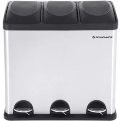 Songmics Mülleimer LTB54L, Silber, Aus Edelstahl, 3 X 18 Liter