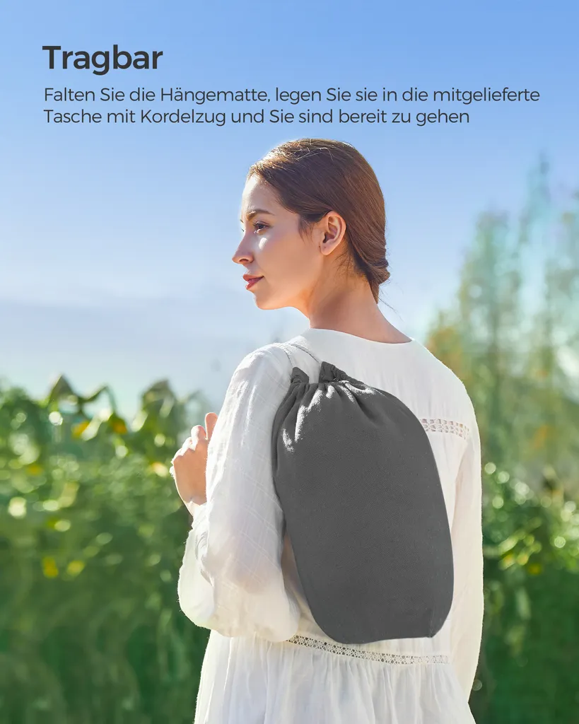 SONGMICS Hängematte, 210 X 150 Cm, Doppelhängematte, Belastbarkeit 300 Kg, Für Garten, Terrasse, Balkon, Outdoor, Camping, Mit Tragetasche, Befestigungsgurten Und Karabinern, Grau 8 SONGMICS Hängematte, 210 X 150 Cm, Doppelhängematte, Belastbarkeit 300 Kg, Für Garten, Terrasse, Balkon, Outdoor, Camping, Mit Tragetasche, Befestigungsgurten Und Karabinern, Grau - Image 8