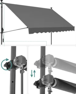 SONGMICS Balkonmarkise, 300 Cm, Alu-Klemmmarkise, 280 G/m² Polyester, Höhenverstellbar, Sonnenmarkise, Mit Handkurbel, Sonnenschutz, Für Balkon, Terrasse, Garten, Anthrazit GSA313G02
