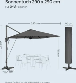 SONGMICS Sonnenschirm 290 X 290 Cm, UV-Schutz UPF 50+, Um 360° Drehbar, Mit Ständer, Befestigungsgurten Und Abdeckung, Rauchgrau GPU039G01 -Songmics Verkaufsgeschäft ccc7a78a7081113046d06dda3bbd20d7