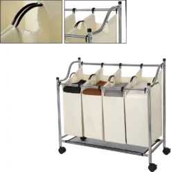 SONGMICS Wäschekorb Mit 4 Fächern Beige 140 L Faltbar Eisengetsell 4 ×35 L Wäschesortierer Wäschebox Wäschewagen Wäschesammler Aus Polyester LSF005S -Songmics Verkaufsgeschäft cccad6acce58643a2c72bba8279a785c