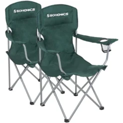 Songmics Klappstuhl GCB08GN, Faltbar, 2 Stück, Metall/Stoff, Dunkelgrün, Bis 150 Kg