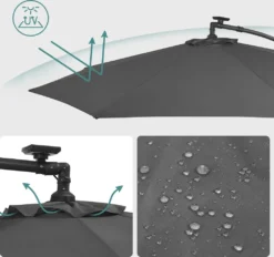 SONGMICS Sonnenschirm Mit LED-Solar-Beleuchtung, Ø 300 Cm, 32 LED-Lämpchen, Mit Ständer, Sonnenschutz UPF 50+, Mit Kurbel, Grau GPU118G01 -Songmics Verkaufsgeschäft ce9fc68d256a47fed4953b8b76fb24f0