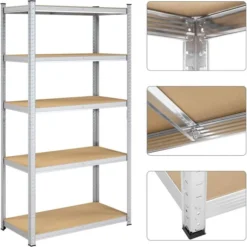 Songmics Schwerlastregal Silber, 100 X 200 X 50cm, 175kg / Boden, Steckregal, 5 Holzböden -Songmics Verkaufsgeschäft cea5d91b9236d6b33c5ee1c24657c4ca71687c6f schwerlastregal songmics silber 100 x 200 x 50cm