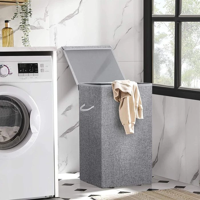 Songmics Wäschekorb LCB01G, Grau, Mit Deckel, Leinenimitat, Faltbar, 36 X 66 X 36 Cm, 85 Liter 4 Songmics Wäschekorb LCB01G, Grau, Mit Deckel, Leinenimitat, Faltbar, 36 X 66 X 36 Cm, 85 Liter - Image 4