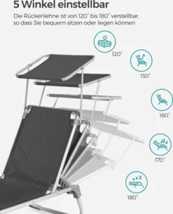 SONGMICS Sonnenliege, Klappbarer Liegestuhl, 193 X 55 X 31 Cm, Max. Belastbarkeit 150 Kg, Mit Sonnenschutz, Verstellbare Rückenlehne, Für Terrasse Pool Garten, Rauchgrau GCB19GYV1 -Songmics Verkaufsgeschäft d159b3beaef9e3ef128496d8190adf8a