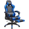 Songmics Gaming-Stuhl RCG026B01, Mit Fußstütze, Schwarz / Blau, Kunstleder, Kopfstütze, Bis 150 Kg