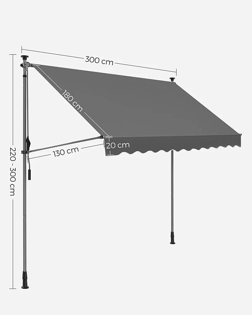 SONGMICS Balkonmarkise, 300 Cm, Alu-Klemmmarkise, 280 G/m² Polyester, Höhenverstellbar, Sonnenmarkise, Mit Handkurbel, Sonnenschutz, Für Balkon, Terrasse, Garten, Anthrazit GSA313G02 7 SONGMICS Balkonmarkise, 300 Cm, Alu-Klemmmarkise, 280 G/m² Polyester, Höhenverstellbar, Sonnenmarkise, Mit Handkurbel, Sonnenschutz, Für Balkon, Terrasse, Garten, Anthrazit GSA313G02 - Image 7