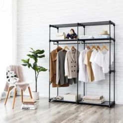 Songmics Stoffschrank RYG02BK, Schwarz, 140 X 174 X 43cm, Mit 2 Kleiderstangen -Songmics Verkaufsgeschäft d33ea65f698b588c65b0ca59e6c0d964a747352d stoffschrank songmics ryg02bk schwarz