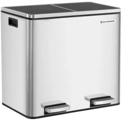 Songmics Mülleimer LTB48NL, Silber, Aus Edelstahl, 2 X 24 Liter