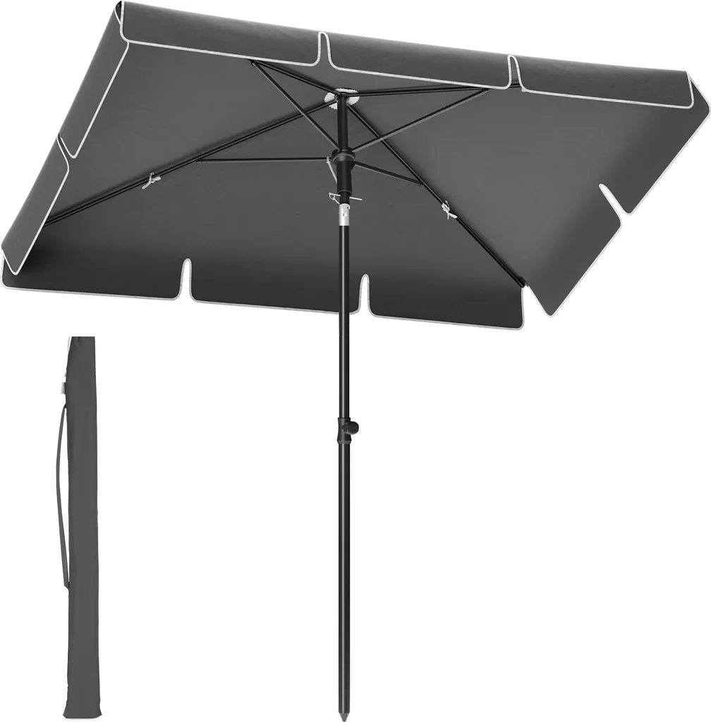 SONGMICS Sonnenschirm 200 X 125 Cm, UPF 50+, Sonnenschutz, Beidseitig Um 30° Knickbar, Höhenverstellbar, Mit Aufbewahrungstasche, Grau GPU25GY 2 SONGMICS Sonnenschirm 200 X 125 Cm, UPF 50+, Sonnenschutz, Beidseitig Um 30° Knickbar, Höhenverstellbar, Mit Aufbewahrungstasche, Grau GPU25GY - Image 2