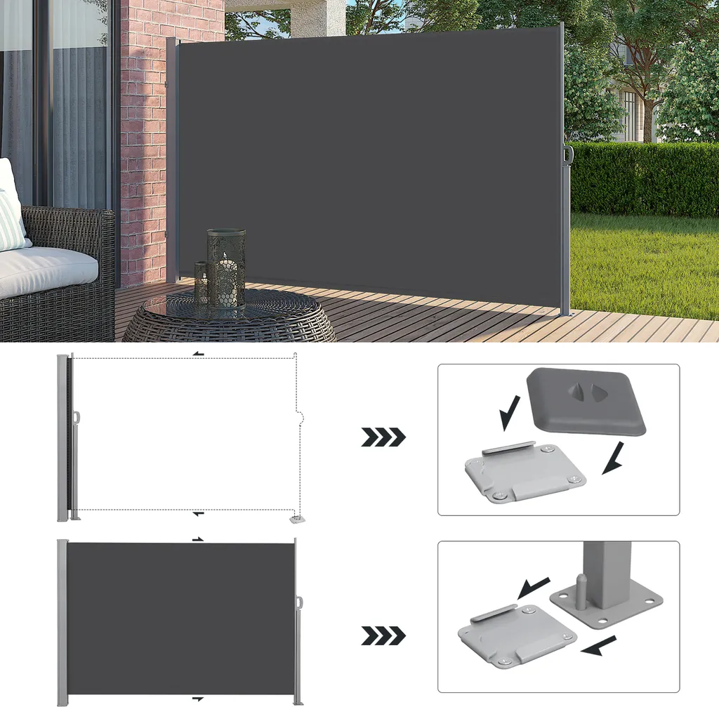 SONGMICS Seitenmarkise, Sichtschutz, 160 X 400 Cm, Ausziehbar,Markise, Aus 220 G/m² Polyester,Blickdicht, Seitenrollo, Für Balkon, Terrasse, Garten, Anthrazit GSA564G01 7 SONGMICS Seitenmarkise, Sichtschutz, 160 X 400 Cm, Ausziehbar,Markise, Aus 220 G/m² Polyester,Blickdicht, Seitenrollo, Für Balkon, Terrasse, Garten, Anthrazit GSA564G01 - Image 7