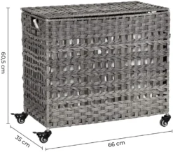 SONGMICS Wäschekorb Handgeflochten, Wäschesammler Aus Polyrattan, Mit 3 Fächern, Deckel Und Griffen, Herausnehmbare Taschen, Wohnzimmer, Schlafzimmer, Waschküche, Grau LCB083G02 -Songmics Verkaufsgeschäft d6a00ae151247792083775cae6d3a3ae