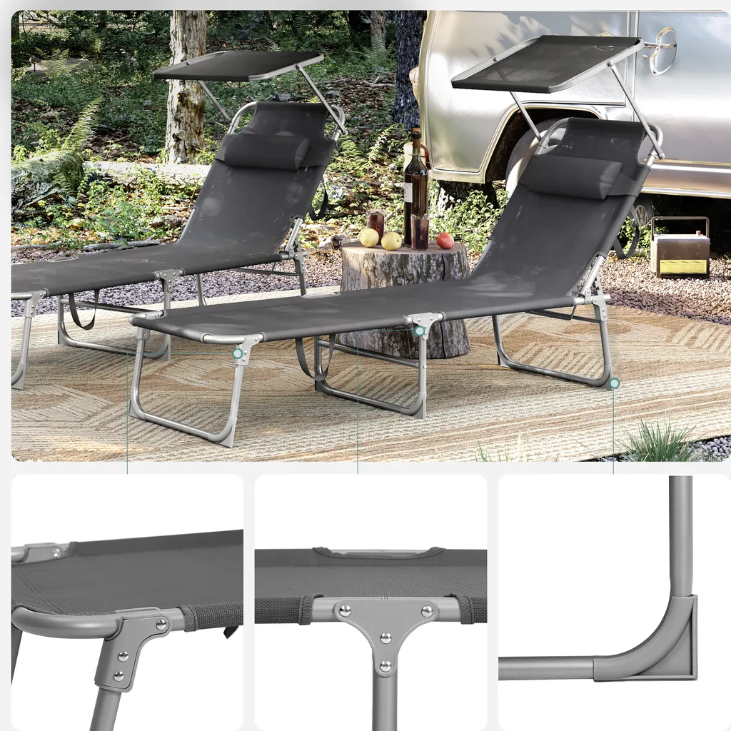 SONGMICS Sonnenliege, 193 X 53 X 29 Cm, Liegestuhl, Gartenliege, Mit Kopfstütze, Verstellbar, Leicht, Klappbar, Bis 150 Kg Belastbar, Dunkelgrau BCG19UV1 5 SONGMICS Sonnenliege, 193 X 53 X 29 Cm, Liegestuhl, Gartenliege, Mit Kopfstütze, Verstellbar, Leicht, Klappbar, Bis 150 Kg Belastbar, Dunkelgrau BCG19UV1 - Image 5