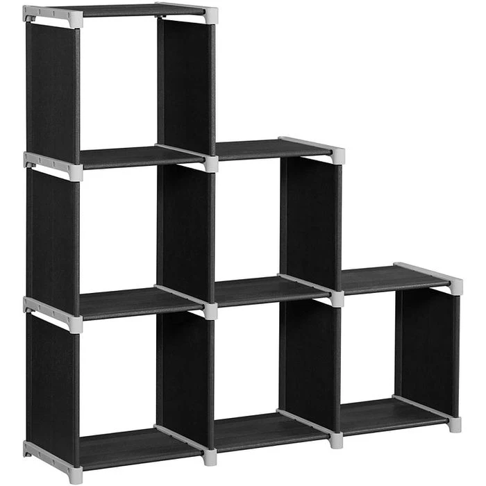 Songmics Bücherregal LSN63H, Schwarz, Stufenregal, Metall/Stoff, 105x105x30cm, 6 Fächer 1 Songmics Bücherregal LSN63H, Schwarz, Stufenregal, Metall/Stoff, 105x105x30cm, 6 Fächer