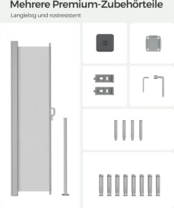 SONGMICS Seitenmarkise,Markise,160 X 350 Cm, Ausziehbar, Aus 220 G/m² Polyester, Sichtschutz, Sonnenschutz, Blickdicht, Seitenrollo, Für Balkon, Terrasse, Garten, Hellgrau ASG565G03 -Songmics Verkaufsgeschäft dc5c86db9e62152d595947697ac4eb78