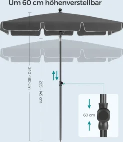 SONGMICS Sonnenschirm 200 X 125 Cm, UPF 50+, Sonnenschutz, Beidseitig Um 30° Knickbar, Höhenverstellbar, Mit Aufbewahrungstasche, Grau GPU25GY 11 SONGMICS Sonnenschirm 200 X 125 Cm, UPF 50+, Sonnenschutz, Beidseitig Um 30° Knickbar, Höhenverstellbar, Mit Aufbewahrungstasche, Grau GPU25GY -Songmics Verkaufsgeschäft dd4448fbafc46d5f591296ca6bcb0336