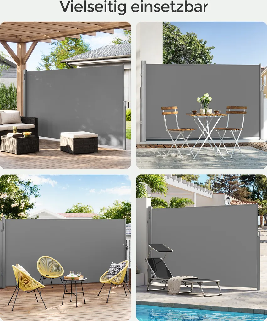 SONGMICS Alu Seitenmarkise, Ausziehbar, 160 X 400 Cm, Aus Polyester (280 G/m²), Markise, Sichtschutz, Sonnenschutz, Blickdicht, Seitenrollo, Für Balkon, Terrasse, Garten, Hellgrau ASG164G03 2 SONGMICS Alu Seitenmarkise, Ausziehbar, 160 X 400 Cm, Aus Polyester (280 G/m²), Markise, Sichtschutz, Sonnenschutz, Blickdicht, Seitenrollo, Für Balkon, Terrasse, Garten, Hellgrau ASG164G03 - Image 2