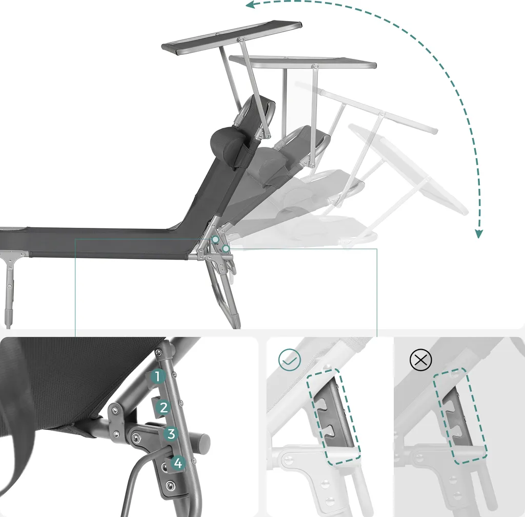 SONGMICS Sonnenliege, 193 X 53 X 29 Cm, Liegestuhl, Gartenliege, Mit Kopfstütze, Verstellbar, Leicht, Klappbar, Bis 150 Kg Belastbar, Dunkelgrau BCG19UV1 2 SONGMICS Sonnenliege, 193 X 53 X 29 Cm, Liegestuhl, Gartenliege, Mit Kopfstütze, Verstellbar, Leicht, Klappbar, Bis 150 Kg Belastbar, Dunkelgrau BCG19UV1 - Image 2