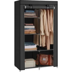 Songmics Stoffschrank XL, RYG84H, Schwarz, 88 X 170 X 45cm, Variabel, Mit Kleiderstange