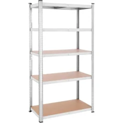 Songmics Schwerlastregal Silber, 100 X 200 X 50cm, 175kg / Boden, Steckregal, 5 Holzböden