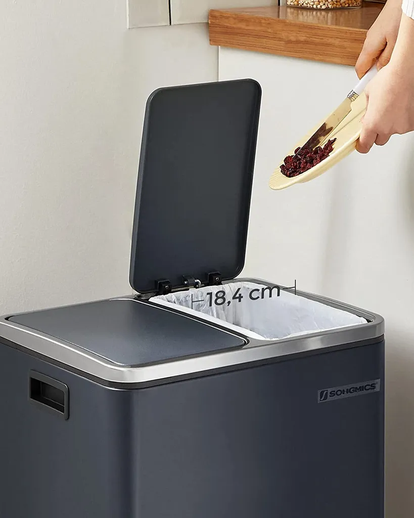 SONGMICS Mülleimer Treteimer Mit 2 Fächern 30 L Aus Metall 2 X 15 Liter Abfalleimer Mit Softclose Inneneimern Und Griffen Luftdicht Rauchgrau LTB30GS 8 SONGMICS Mülleimer Treteimer Mit 2 Fächern 30 L Aus Metall 2 X 15 Liter Abfalleimer Mit Softclose Inneneimern Und Griffen Luftdicht Rauchgrau LTB30GS - Image 8