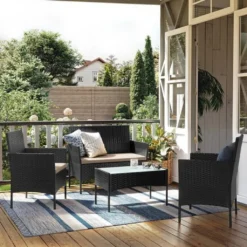 SONGMICS Balkonmöbel, Aus PE-Polyrattan, Lounge-Set, GGF004B05