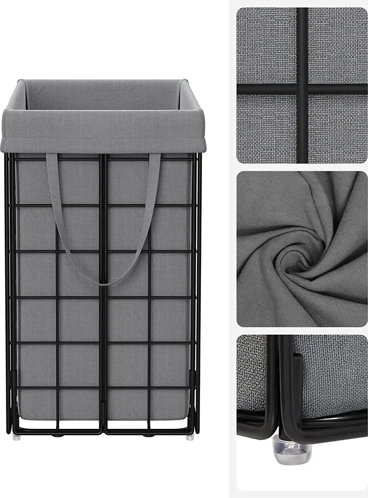 SONGMICS Wäschekorb 90L, Faltbarer Wäschesammler, Abnehmbarer Und Waschbarer Wäschesack, Metalldrahtgestell, Für Schlafzimmer, Bad, Waschküche, Schwarz-grau LCB190G01 6 SONGMICS Wäschekorb 90L, Faltbarer Wäschesammler, Abnehmbarer Und Waschbarer Wäschesack, Metalldrahtgestell, Für Schlafzimmer, Bad, Waschküche, Schwarz-grau LCB190G01 - Image 6
