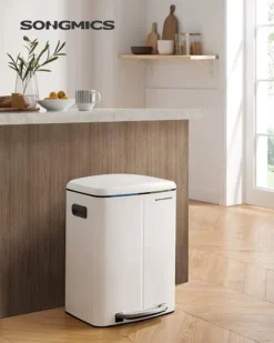 SONGMICS Mülleimer Mit 2 Fächern 40L Abfalleimer 2 X 20L Treteimer Aus Metall Mit Klappdeckel Und Griffen Softclose Luftdicht Weiß LTB40WT -Songmics Verkaufsgeschäft e582353683362f086b0e5b9ff8ff16f2