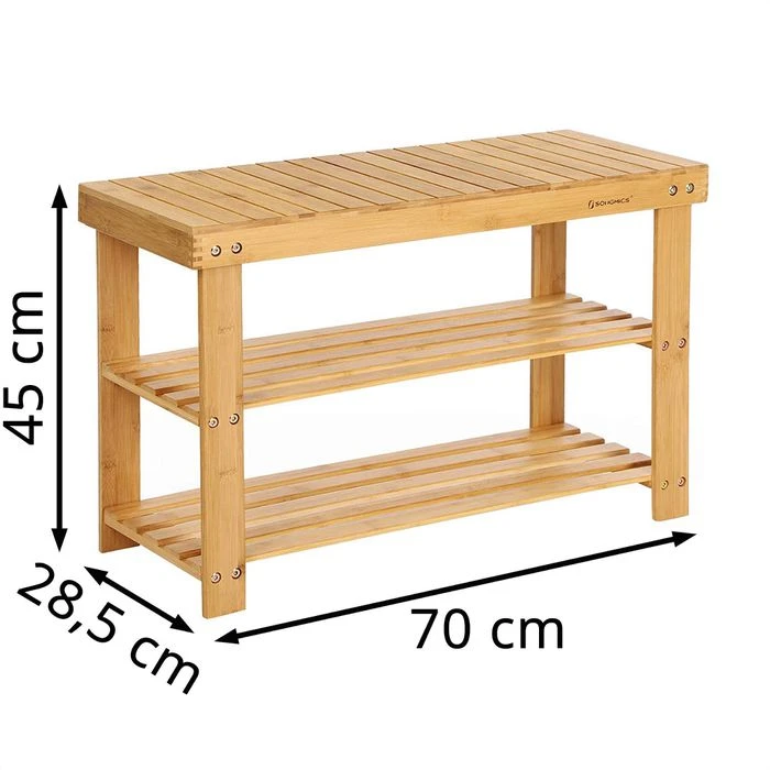 Songmics Schuhregal Für 8 Paar, Aus Bambus, Mit Sitzbank, 70 X 45 X 28,5cm, Braun 2 Songmics Schuhregal Für 8 Paar, Aus Bambus, Mit Sitzbank, 70 X 45 X 28,5cm, Braun - Image 2