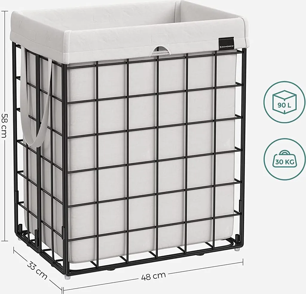 SONGMICS Wäschekorb 90L, Faltbarer Wäschesammler, Abnehmbarer Und Waschbarer Wäschesack, Metalldrahtgestell, Für Schlafzimmer, Bad, Waschküche, Schwarz-weiß LCB190W01 8 SONGMICS Wäschekorb 90L, Faltbarer Wäschesammler, Abnehmbarer Und Waschbarer Wäschesack, Metalldrahtgestell, Für Schlafzimmer, Bad, Waschküche, Schwarz-weiß LCB190W01 - Image 8