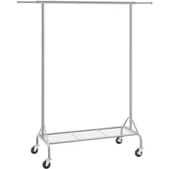 Songmics Garderobenständer HSR02S, Bis 50 Kg, Mit Rollen, Ausziehbar, Metall, Silber