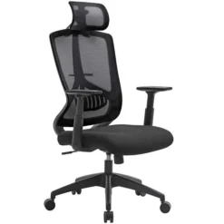 Songmics Bürostuhl OBN53BK, Schwarz, Stoff / Netz, Mit Kopfstütze, Bis 120 Kg