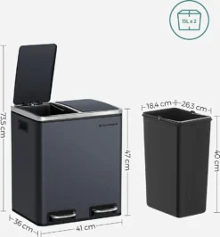 SONGMICS Mülleimer Treteimer Mit 2 Fächern 30 L Aus Metall 2 X 15 Liter Abfalleimer Mit Softclose Inneneimern Und Griffen Luftdicht Rauchgrau LTB30GS 12 SONGMICS Mülleimer Treteimer Mit 2 Fächern 30 L Aus Metall 2 X 15 Liter Abfalleimer Mit Softclose Inneneimern Und Griffen Luftdicht Rauchgrau LTB30GS -Songmics Verkaufsgeschäft ed5f3107690551787571d4b39958c60a