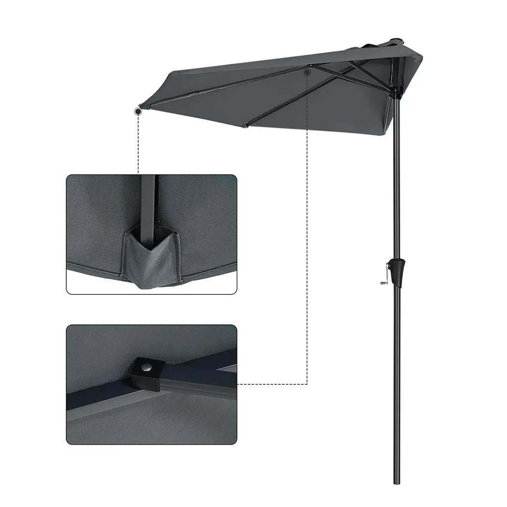 SONGMICS Sonnenschirm Ø 270cm Halbrund Sonnenschutz Bis UPF 50+ Balkonschirm Mit Kurbel Terrassenschirm Ohne Ständer Grau GPU31GY 2 SONGMICS Sonnenschirm Ø 270cm Halbrund Sonnenschutz Bis UPF 50+ Balkonschirm Mit Kurbel Terrassenschirm Ohne Ständer Grau GPU31GY - Image 2