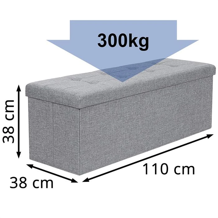 Songmics Sitztruhe Hellgrau, 110 X 38 X 38cm, Mit 120L Stauraum, Leinen, Bis 300kg Belastbar 2 Songmics Sitztruhe Hellgrau, 110 X 38 X 38cm, Mit 120L Stauraum, Leinen, Bis 300kg Belastbar - Image 2