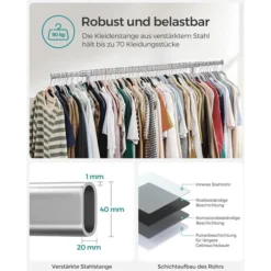 Songmics Garderobenständer HSR13S, Bis 90 Kg, Mit Rollen, Ausziehbar, Metall, Silber 7 Songmics Garderobenständer HSR13S, Bis 90 Kg, Mit Rollen, Ausziehbar, Metall, Silber -Songmics Verkaufsgeschäft ef83f583cdbe5b119248821c6d804ca540c67535 garderobenstaender songmics hsr13s bis 90 kg