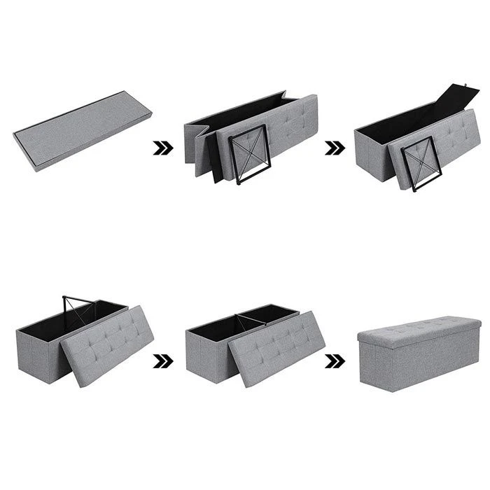 Songmics Sitztruhe Hellgrau, 110 X 38 X 38cm, Mit 120L Stauraum, Leinen, Bis 300kg Belastbar 4 Songmics Sitztruhe Hellgrau, 110 X 38 X 38cm, Mit 120L Stauraum, Leinen, Bis 300kg Belastbar - Image 4