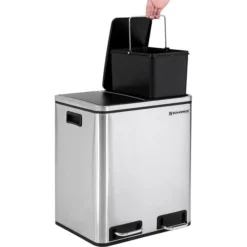 Songmics Mülleimer LTB30H, Silber, Aus Edelstahl, 2 X 15 Liter -Songmics Verkaufsgeschäft f07ec1bfd78bf5db6d714b61f1ffb27efa6073ec muelleimer songmics ltb30h silber
