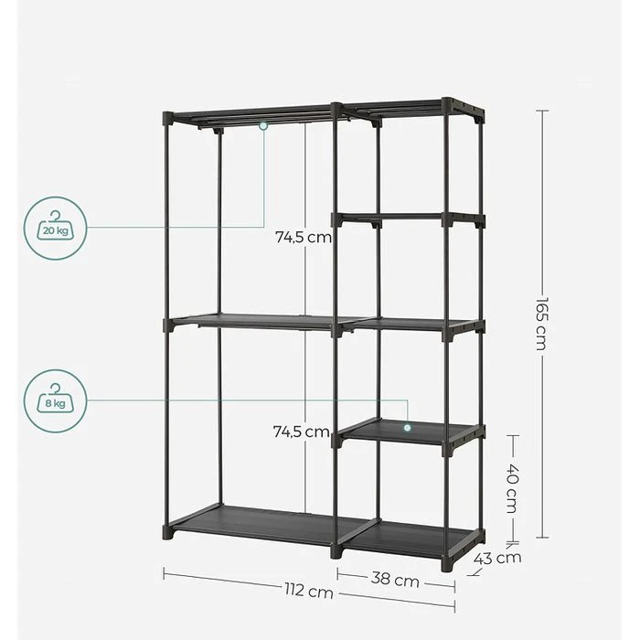 Songmics Stoffschrank RYG24BK, Schwarz, Offen, 112 X 165 X 43cm, Mit Kleiderstangen 8 Songmics Stoffschrank RYG24BK, Schwarz, Offen, 112 X 165 X 43cm, Mit Kleiderstangen - Image 8