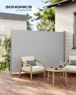 SONGMICS Seitenmarkise,Markise,160 X 350 Cm, Ausziehbar, Aus 220 G/m² Polyester, Sichtschutz, Sonnenschutz, Blickdicht, Seitenrollo, Für Balkon, Terrasse, Garten, Hellgrau ASG565G03 -Songmics Verkaufsgeschäft f6e6a986a6a95aedea447c6b5838e3d2