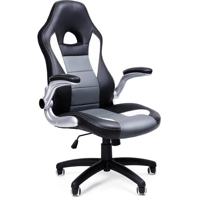 Songmics OBG28G Gaming-Stuhl, Kunstleder Schwarz / Grau, Kopfstütze, Bis 150 Kg, Mit Armlehnen 1 Songmics OBG28G Gaming-Stuhl, Kunstleder Schwarz / Grau, Kopfstütze, Bis 150 Kg, Mit Armlehnen