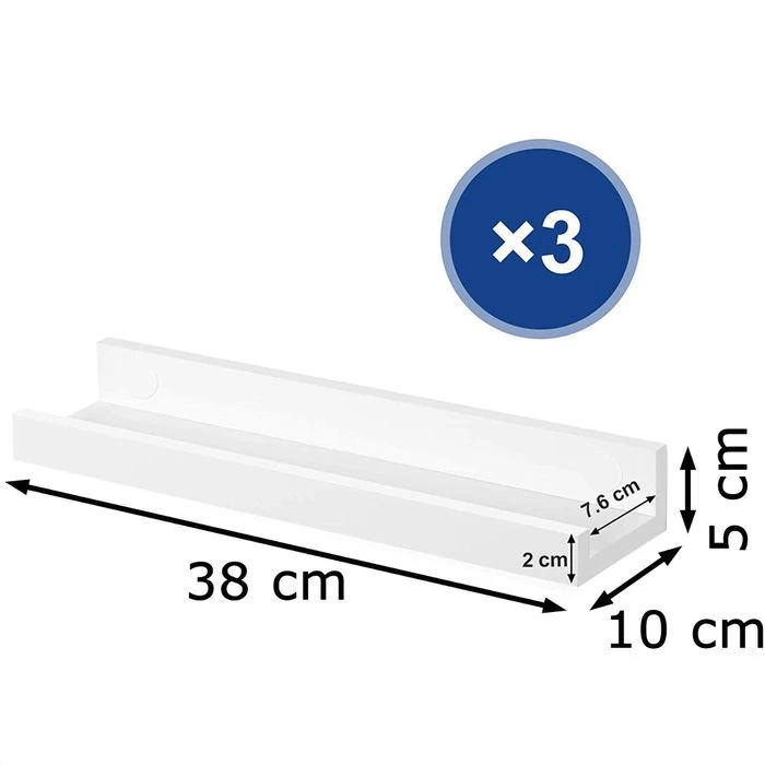 Songmics Wandregal LWS38WT, Weiß, 38cm, Bilderleiste, Aus Holz, 3 Stück 2 Songmics Wandregal LWS38WT, Weiß, 38cm, Bilderleiste, Aus Holz, 3 Stück - Image 2
