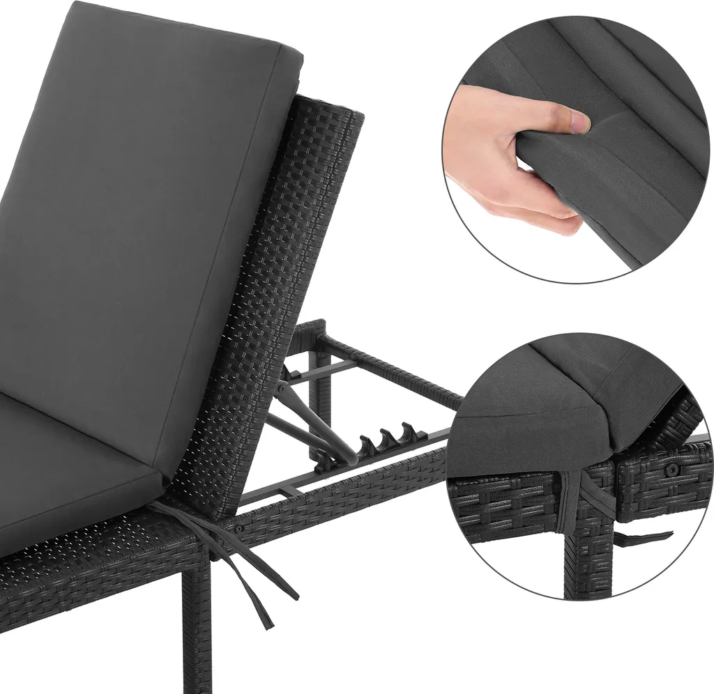 SONGMICS Sonnenliege, Liegestuhl, Gartenliege, Mit 5 Cm Dicker Auflage, Polyrattan, Rückenlehne Verstellbar, 59 X 198 X 28 Cm, Bis 150 Kg Belastbar Schwarz-beige GCB27GYV1 8 SONGMICS Sonnenliege, Liegestuhl, Gartenliege, Mit 5 Cm Dicker Auflage, Polyrattan, Rückenlehne Verstellbar, 59 X 198 X 28 Cm, Bis 150 Kg Belastbar Schwarz-beige GCB27GYV1 - Image 8