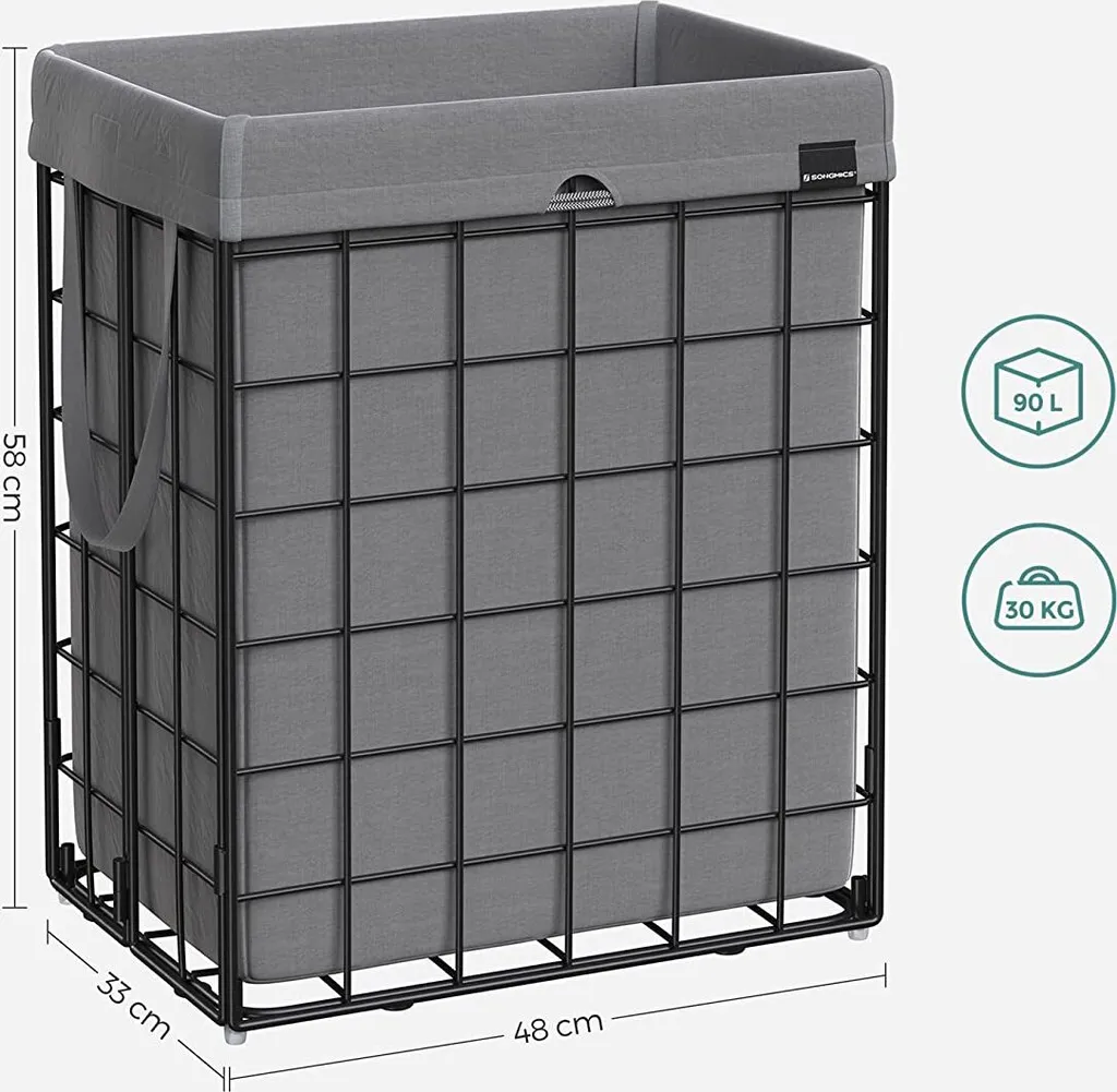 SONGMICS Wäschekorb 90L, Faltbarer Wäschesammler, Abnehmbarer Und Waschbarer Wäschesack, Metalldrahtgestell, Für Schlafzimmer, Bad, Waschküche, Schwarz-grau LCB190G01 8 SONGMICS Wäschekorb 90L, Faltbarer Wäschesammler, Abnehmbarer Und Waschbarer Wäschesack, Metalldrahtgestell, Für Schlafzimmer, Bad, Waschküche, Schwarz-grau LCB190G01 - Image 8