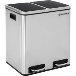 Songmics Mülleimer LTB30H, Silber, Aus Edelstahl, 2 X 15 Liter