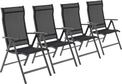 SONGMICS 4er-Set Klappbare Campingstühle, Gartenstühle, Klappstühle Mit Aluminiumgestell, 8-fach Verstellbare Rückenlehne, Max. 150 Kg Belastbar, Schwarz GCB30BK